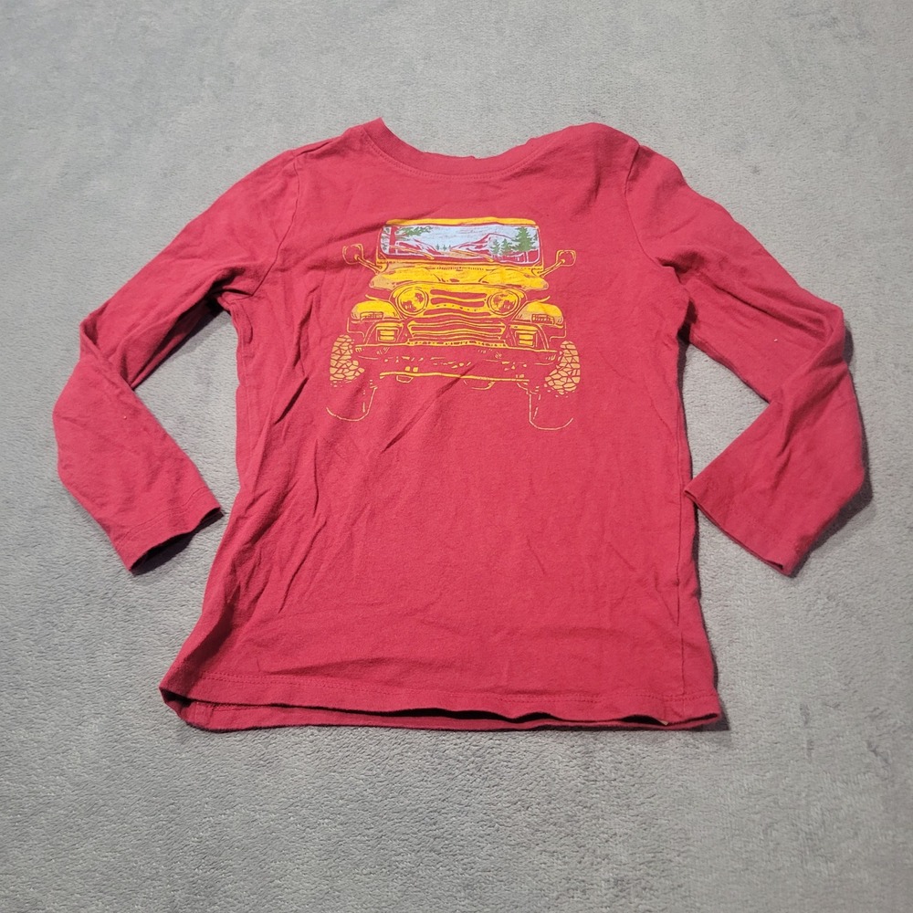 Old Navy Graphic Tee Boys 5T Red Jeep Mountain Off-Road Long Sleeve Cotton Shirt